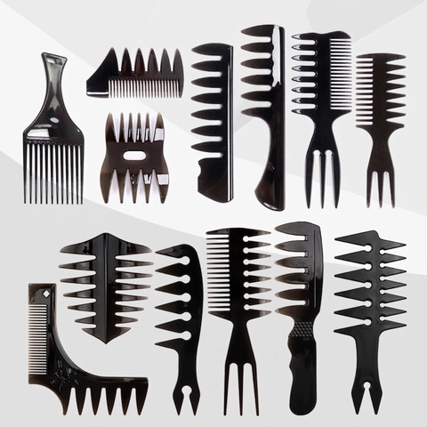 Herren Profi Haarstyling Kämme ABS Kunststoff Retro Vintage Oil Head Pompadour Grobzinkig Entwirrend Barber Tool