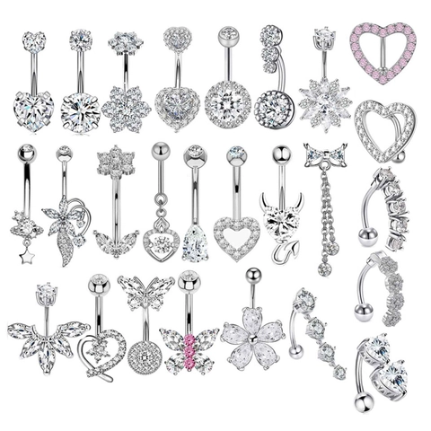 Piercing Ombelico Acciaio Inossidabile Rame Zircone Gioielli Corpo Cuore Farfalla Fiore Elegante Per Donne