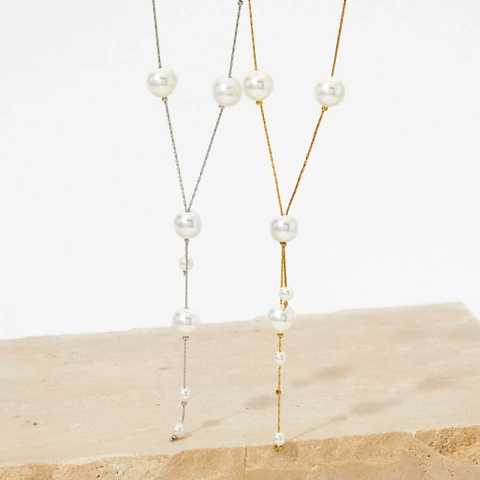 Elegante Collana Lariat A Forma Di Y In Acciaio Inossidabile Con Künstliche Perle Bianche Gioielli Con Ciondolo A Goccia Minimalisti Per Donna