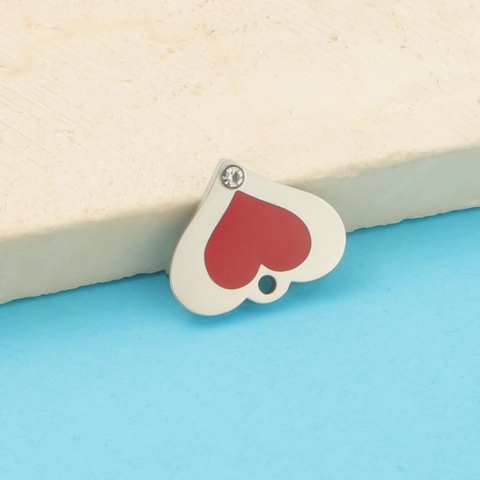 Ciondolo A Forma Di Cuore Acciaio Inossidabile 304 Smalto Rosso Strass Lucidato A Specchio Accessorio Per Gioielli DIY
