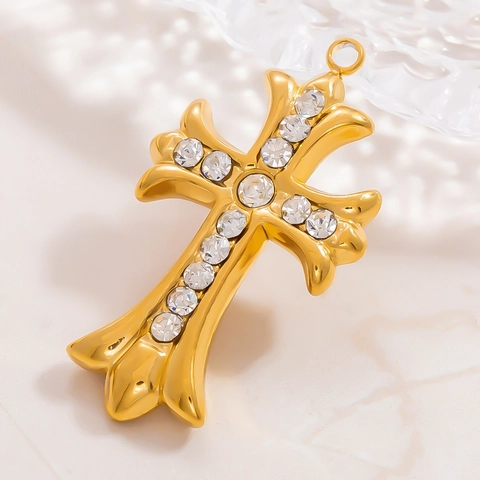 Ciondolo a Croce Vintage in Acciaio Inossidabile per Creazione Gioielli Fai-da-te Placcato Oro Zirconia Stile Barocco Gotico Impermeabile
