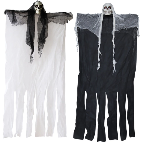 Halloween Hängender Geist Dekoration Kunststoff Skelett Schädel Gruselige Gaze Tuch Requisite Für Spukhaus Party