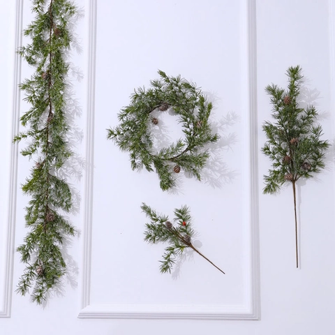 Christmas Artificial Pine Wreath Garland Branch With Natural Pine Cones For Door Wall Window Festive Winter Home Decor