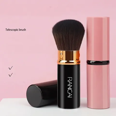Pennello Da Trucco Retrattile Portatile Con Coperchio Manico In Alluminio Fibra Sintetica Per Cipria Blush Strumento Di Bellezza Cosmetica