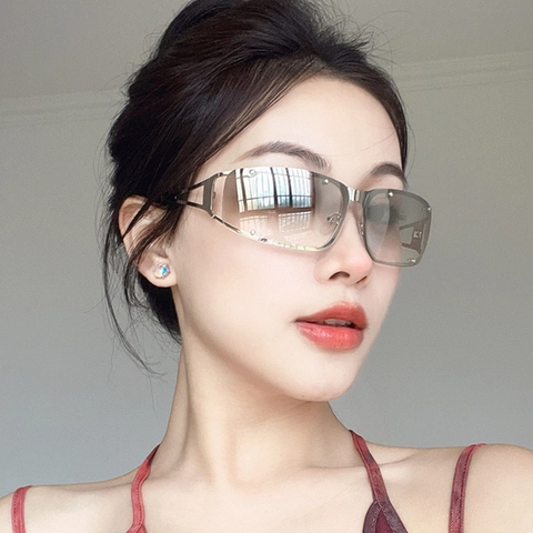 Gafas De Sol Cuadradas Y2K Montura Metálica Calada Protección UV Futuro Cyberpunk Estilo Punk Mujeres Hombres