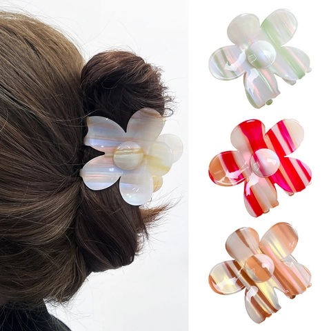 Molletta Per Capelli A Fiore Grande Resina Acrilica A Righe Stile Coreano Dolce Accessorio Capelli Da Donna