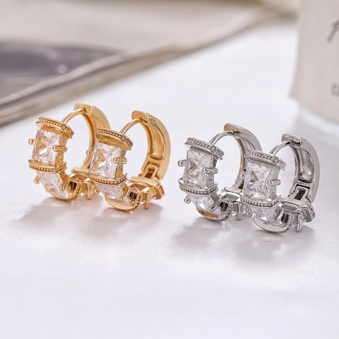 Fashion Micro Pave Zirconia Copper Hoop Earrings Elegant Round Small Huggie Earrings For Women Daily Party Jewelry Gift