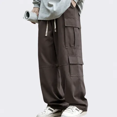 Pantaloni Cargo Uomo Tasche Multiple Vestibilità Ampia Gamba Dritta Outdoor Casual Funzionale Vita Con Coulisse Poliestere