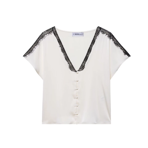 Set Camicia E Pantaloncini In Raso Da Donna Bordo In Pizzo Scollo A V Manica Corta Casual Loungewear Elegante