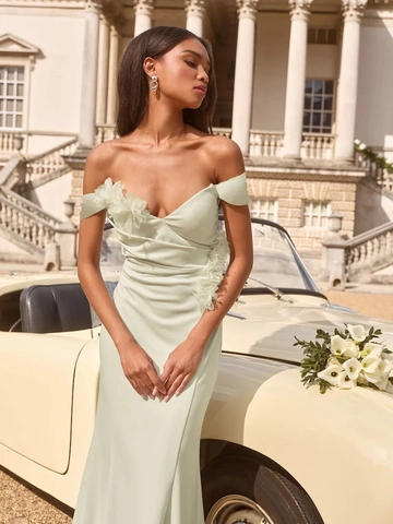 Elegant Evening Gown Sleeveless V-Neck High Waist Bodycon Maxi Dress With Floral Decoration For Formal Party Wedding