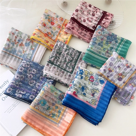Women's Fresh Floral Square Scarf 58cm Polyester Neck Scarf Decorative Headband Korean Sweet Small Scarf For Daily Vacation