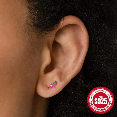 Boucles d'Oreilles Clous en Argent Sterling 925 Émail Zirconia Pour Femmes Design Unique Oeil d'Oiseau Avocado Bijoux