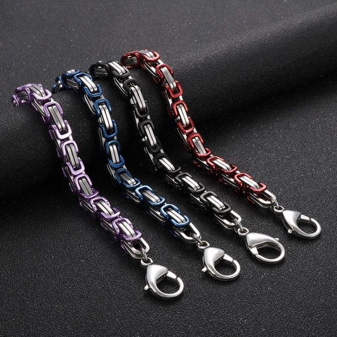 Bracciale A Catena Bizantina Da Uomo Acciaio Inossidabile Bicolore Stile Hip Hop Punk Gioielli Chiusura Aragosta