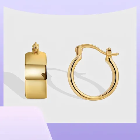 Boucles d'Oreilles Créoles Minimalistes en Cuivre Plaqué Or 18K pour Femmes Design Arc Lisse Tige en Argent Sterling 925 Bijoux Mode