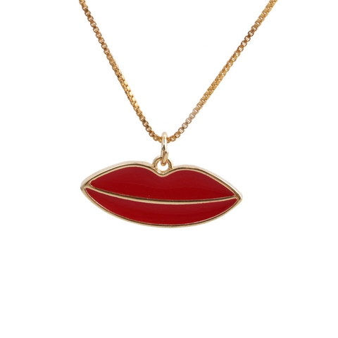 Collar Con Colgante Circonita Cobre Esmalte Rojo Corazón Estrella Mano De Fátima Labio Chapado En Oro Joyas Para Mujer