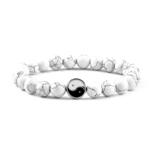 Bracciale di Perline in Pietra Naturale Tai Chi Yin Yang per Uomo Donna Yoga Equilibrio Turchese Bianco Occhio di Tigre Gioielli
