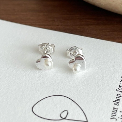 Heart Artificial Pearl Earrings With 925 Sterling Silver Earring Post Korean Style Minimalist Sweet Jewelry For Women