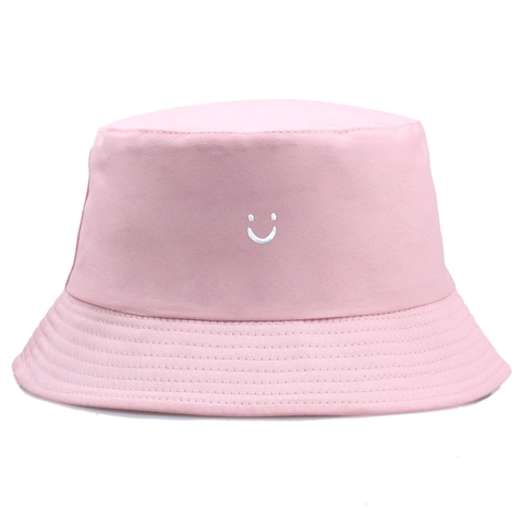 Cotton Smiley Face Embroidery Bucket Hat Sun Protection Casual Fisherman Cap For Women Men
