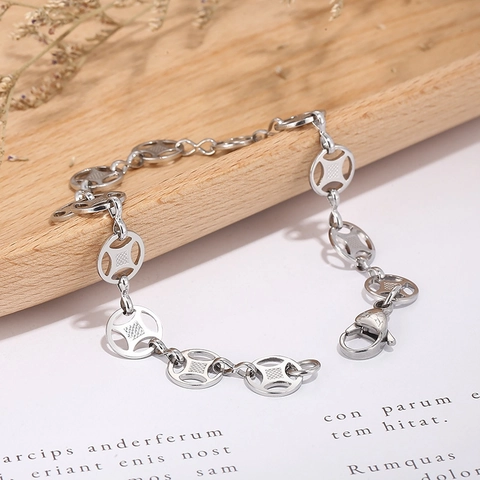 Pulsera De Moneda De Acero Inoxidable Círculo Hueco Geométrico Cadena De Cruz Joyería Retro Minimalista Para Mujeres Niñas Regalo