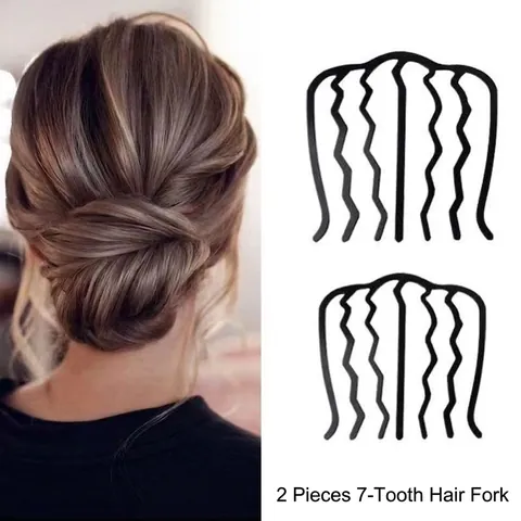Haarkam Inzetstuk U Vorm Haarvork Gegolfde Tanden Stylingtool Voor Knot Opsteekkapsel Zwart Metaal Plastic Dames