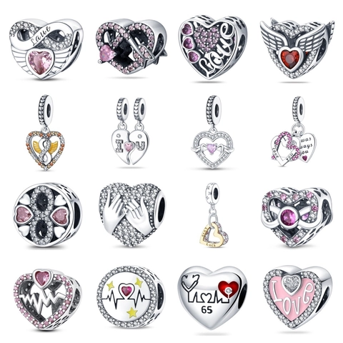 Heart Charm Beads S925 Sterling Silver Cubic Zirconia For DIY Bracelet Necklace Romantic Fashion Women Jewelry Accessory