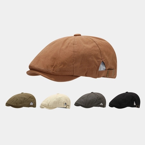 Berretto Newsboy In Cotone Vintage Colore Solido Fibbia In Metallo Regolabile Cappello Ottagonale Casual Retro Per Uomo Donna