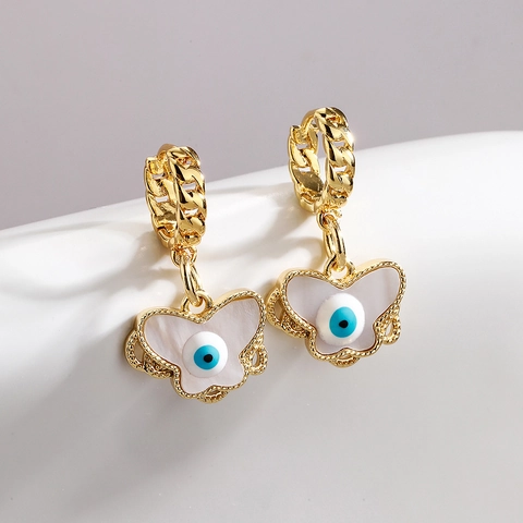 Butterfly Evil Eye Drop Earrings Gold Plated Copper Enamel Pendant Fashion Jewelry For Women Niche Style