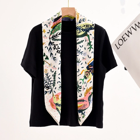 Women's Elegant Forest Style Bird Floral Print Satin Feel Large Square Scarf Lightweight Polyester Decorative Shawl