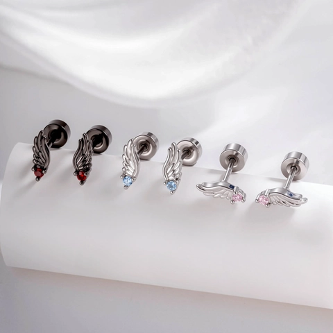 Engel Vleugel Oorkraakbeen Studs Titanium Staal Koper Zirkoon Schroefsluiting Piercing Sieraden Gothic Punk Unisex