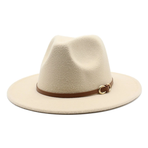 Fedora Hat Felt Wide Brim With Leather Belt Metal Buckle Retro Jazz Style For Men Women Unisex Elegant