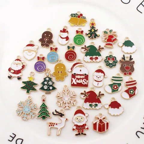 Breloques De Noël Pendentifs En Alliage Émail Pour La Fabrication De Bijoux DIY Décorations De Festival Dessin Animé Père Noël Arbre Flocon De Neige