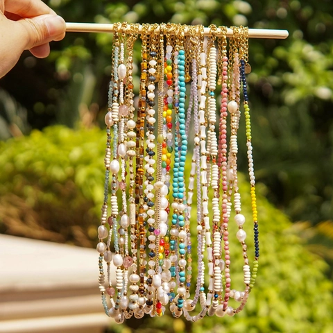 Elegant Lady Geometric Stainless Steel Natural Stone Necklace