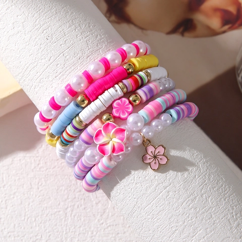 Bohemian Mehrlagige Armbänder Polymer-Ton Heishi Künstliche Perlen Künstliche Perle Blume Muschel Schildkröte Anhänger Strand Schmuck Damen