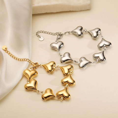 Pulsera De Eslabones De Corazón Acero Inoxidable Chapado En Oro De 18K Cadena Ajustable Joyería De Moda Minimalista Mujer