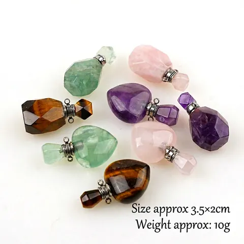 Natural Gemstone Crystal Perfume Bottle Pendant Miniature Essential Oil Diffuser Heart Shape Faceted Stone Jewelry