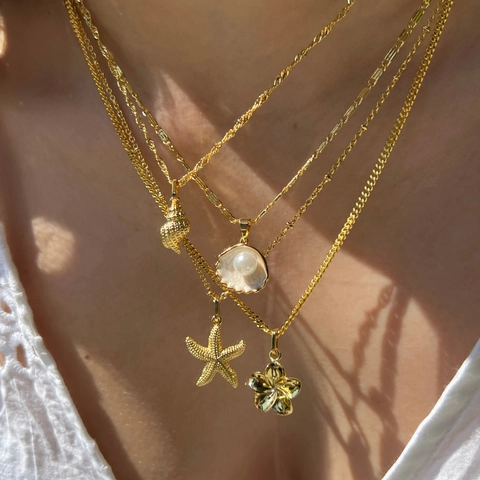 Shell Artificial Pearl Pendant Necklace Copper Gold Plated Beach Style Vintage French Jewelry For Women
