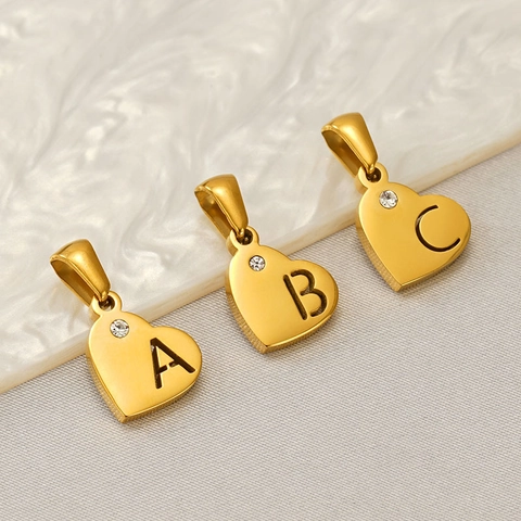 Colgante De Letra En Forma De Corazón Acero Inoxidable Chapado En Oro De 18K Con Rhinestone Joyería De Moda Mujer