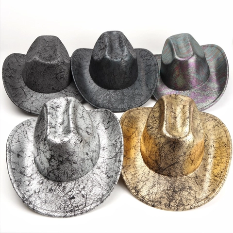 Metallic Crackle Pattern Cowboy Hat Western Wide Brim Jazz Hat Party Stage Performance Outdoor Fashion For Men Women