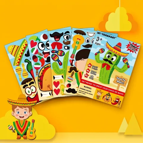 Pegatinas De Fiesta Mexicana Cinco De Mayo DIY Arte De Rascar Tema De Cactus Taco Juguete Educativo Para Niños