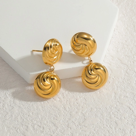 Edelstahl Runde Ohrstecker 18K Vergoldet Spiralstruktur Kunstperlen Retro Nischenstil Schmuck Für Frauen