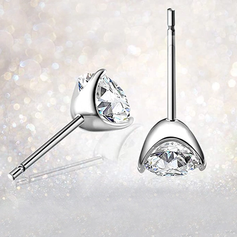 Rundschliff Zirkonia Ohrstecker Mit 925 Sterling Silver Earring Post Minimalistische Drei-Krallen-Schmuck Damen