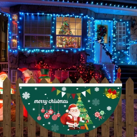 Bandiera Natalizia A Ventaglio Semicircolare Poliestere Decorazione Per Feste In Giardino Esterno Babbo Natale Pupazzo Di Neve