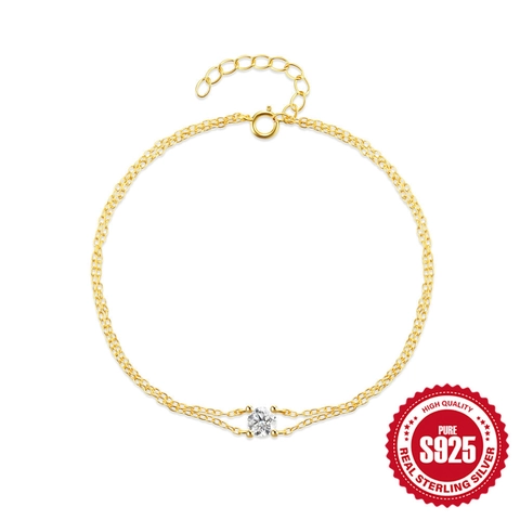 925 Sterling Silver Double Layer Bracelet For Women Minimalist Zirconia Inlaid Electroplated Geometric Round Chain Bracelet Fashion Jewelry