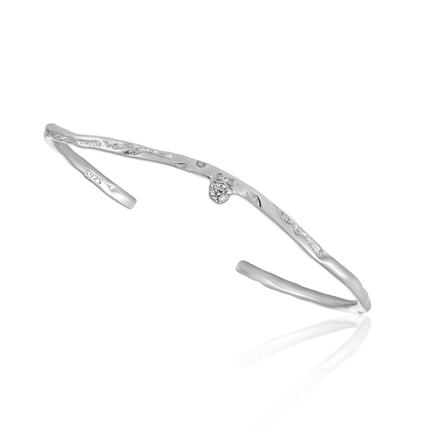Bracciale Rigido In Argento Sterling 925 Texture Onda Irregolare Zircone Aperto Regolabile Gioielli Minimalisti Donna