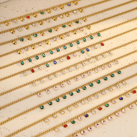 Collar De Acero Inoxidable Chapado En Oro De 18K Circón Colorido Corazón Gota De Agua Colgante Joyas Para Mujeres
