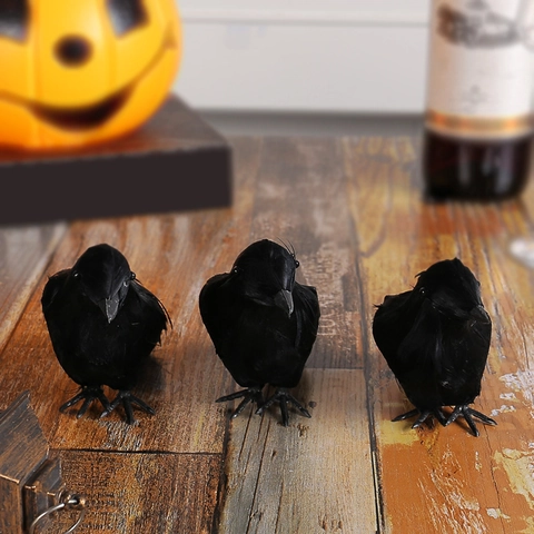 Realistische Künstliche Feder Krähe Halloween Dekoration Schwarzer Rabe Desktop Requisite Horror Thema Garten Ornament Vogel Modell