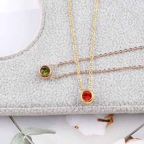 Collana In Acciaio Inossidabile Pendente In Zircone Rotondo Pietra Portafortuna Castone Gioielli Minimalisti Per Donna Elegante