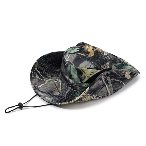 Leaf Camouflage Boonie Hat Wide Brim Sun Protection Breathable Mesh Adjustable Windproof Rope Outdoor Fishing Hiking