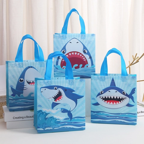 Cartoon Haai Cadeauzakje Non-woven Stof Draagtas Blauw Oceaan Thema Verjaardag Party Gunst Herbruikbare Handtas