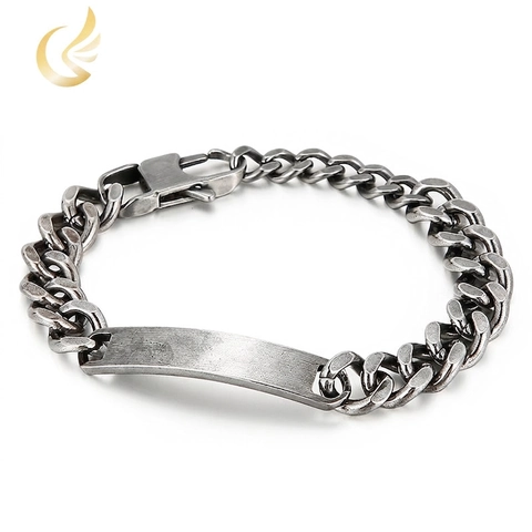 Bracciale Catena Cubana Da Uomo Acciaio Inossidabile Piastra ID Gioielli Hip Hop Punk Polsino Biker Vintage